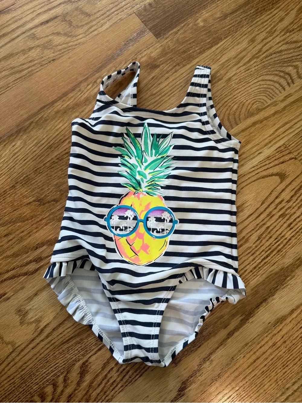 OshKosh 2T CUTE Girls black  & White Striped Pineapple One-Piece Swimsuit